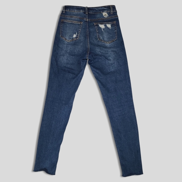 Angel Designed in Los Angeles Size 7 Skinny Jeans, Dark Wash Distressed Denim - Picture 8 of 14